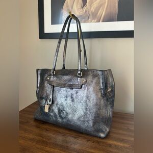 Furla Metallic Silver Leather Tote